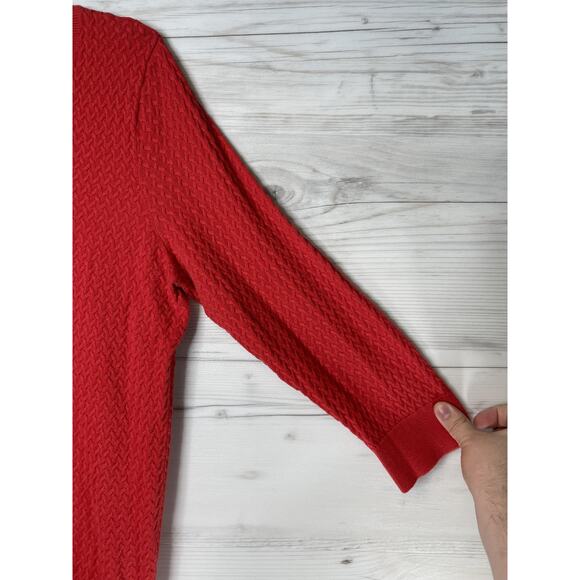 Talbots Sweater Womens Large Red Pullover V Neck 100% Cotton Solid Textured - Picture 3 of 8